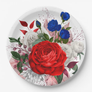 Assiettes En Carton Bouquet de roses patriotique