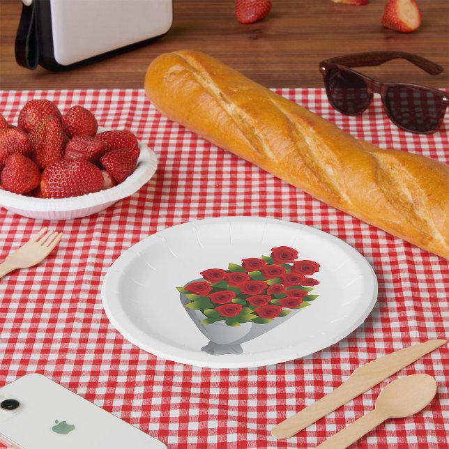 Assiettes En Carton Bouquet De Roses Rouges (Créateur téléchargé)