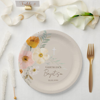 Assiettes En Carton Bouquet délicat du baptême