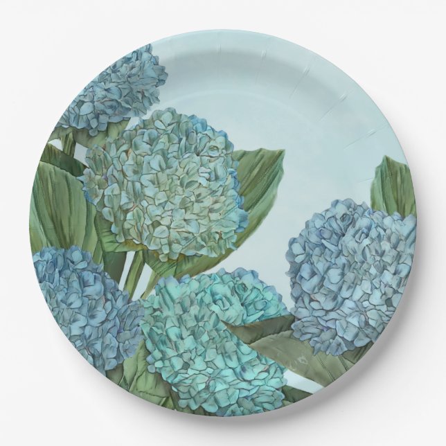 Assiettes En Carton Bouquet d'été Blue Hydrangea (Devant)