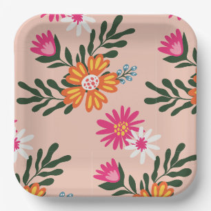 Assiettes En Carton Bouquet Fleur Été Rose