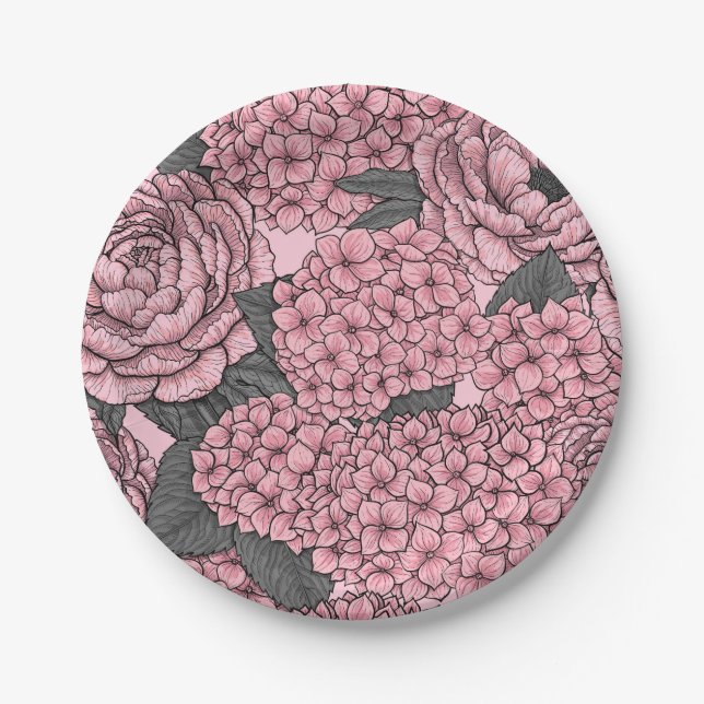 Assiettes En Carton Bouquet floral en rose (Devant)