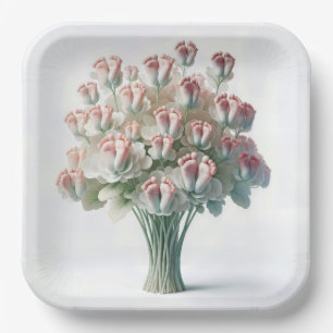 Assiettes En Carton Bouquet floral rose pieds bébé