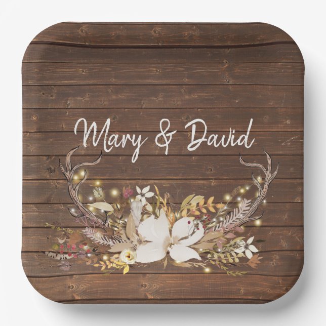 Assiettes En Carton Bouquet Mariage de Deer Antlers (Recto)