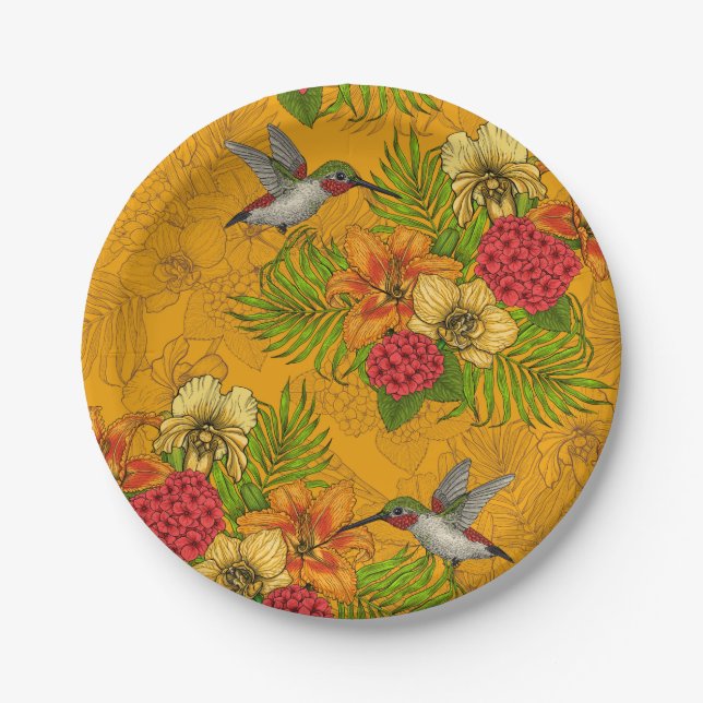 Assiettes En Carton Bouquet tropical et colibris 2 (Devant)
