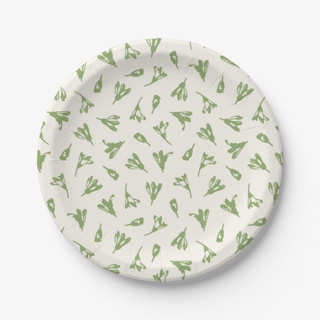Assiettes En Carton Bourgeons de fleurs vert sauge délicats (Devant)