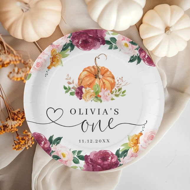 Assiettes En Carton Bourgogne automne fleuri Petit citrouille 1er anni (Créateur téléchargé)