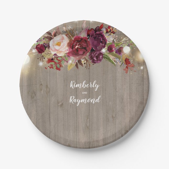 Assiettes En Carton Bourgogne Floral Rustique (Devant)