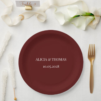 Assiettes En Carton Bourgogne Initiales Modernes Mariage Minimaliste