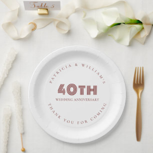 Assiettes En Carton Bourgogne Texte 40ème anniversaire de Mariage Merc