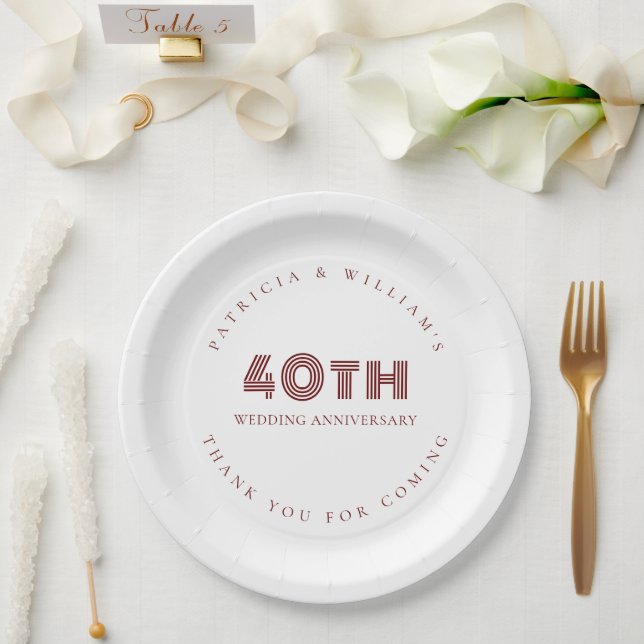 Assiettes En Carton Bourgogne Texte 40ème anniversaire de Mariage Merc (Mariage)