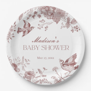 Assiettes En Carton Bourgogne Toile De Jouy Baby shower Floral Vintage