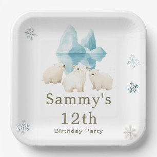 Assiettes En Carton Bours polaires d'hiver mignons Fête d'anniversaire