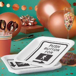 Assiettes En Carton Bouton Push Pour Le Signe De Traversée Piéton De M