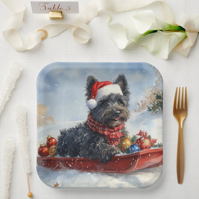 Assiettes En Carton Bouviers Des Flandres Chien à Sledge Noël (Mariage)