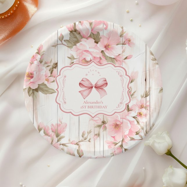 Assiettes En Carton Bow Floral Fancy ONE Girl 1er anniversaire (Créateur téléchargé)