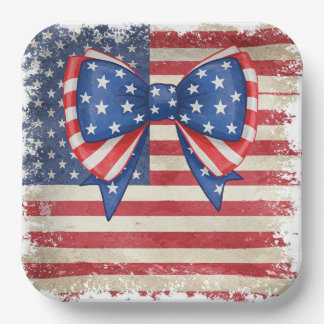 Assiettes En Carton Bow patriotique & Drapeau Anniversaire Fournitures