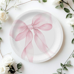 Assiettes En Carton Bow rose élégant Baby shower rose pâle