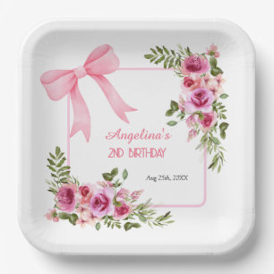 Assiettes En Carton Bow rose Rose Floral Green Girls Anniversaire