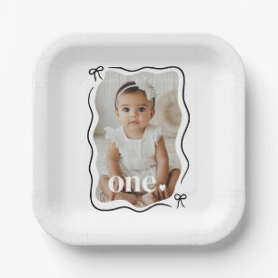 Assiettes En Carton Bow Wavy Border Photo 1er anniversaire