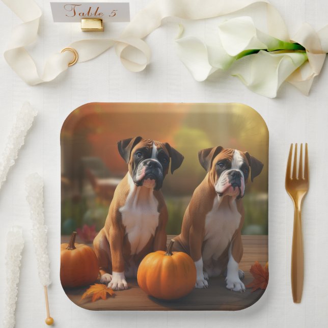 Assiettes En Carton Boxer Chiot Automne Citrouille de plaisir (Mariage)