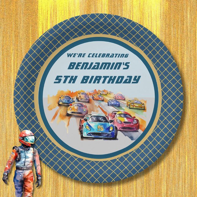 Assiettes En Carton Boy Auto Racing Thème 5ème anniversaire (Créateur téléchargé)