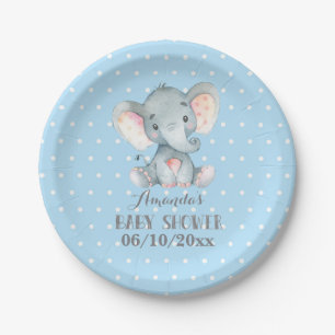 Assiettes En Carton Boy Elephant Baby shower Plaque papier bleu