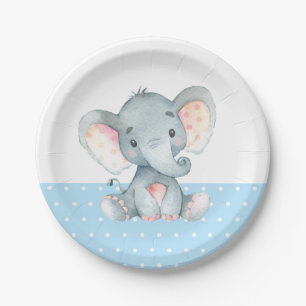 Assiettes En Carton Boy Elephant Baby shower Plaque papier bleu