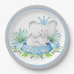 Assiettes En Carton Boy Elephant Prince Baby shower Plaques de papier