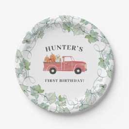 Assiettes En Carton Boy Fall Anniversaire Camion rouge et Citrouilles