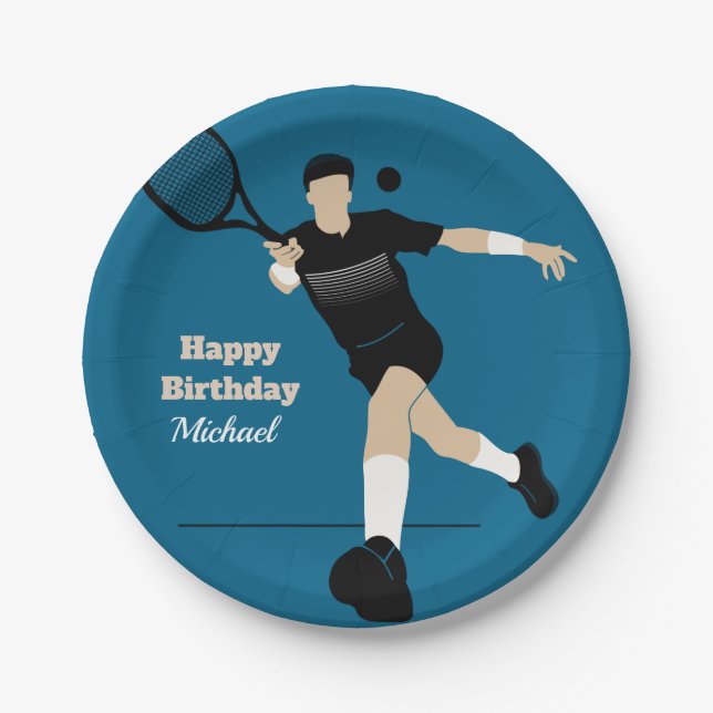 Assiettes En Carton Boy Tennis Anniversaire Joueur & Enfants Nom Sport (Devant)