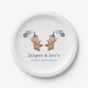 Assiettes En Carton Boy Twins - Bears Casquettes de la fête - 1er anni