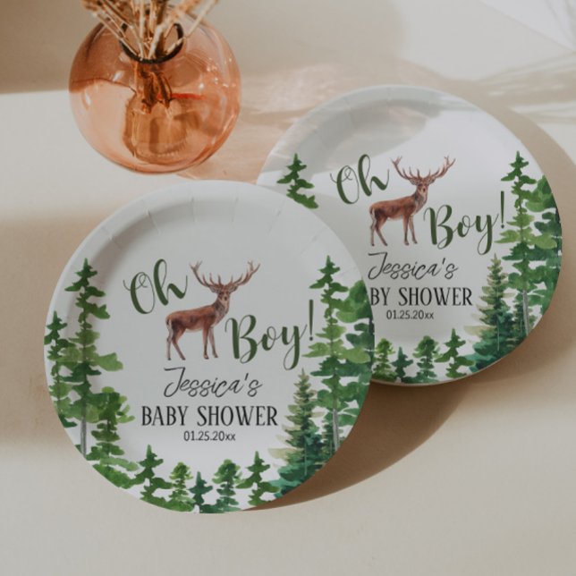 Assiettes En Carton Boy Woodland Deer Baby shower (Créateur téléchargé)