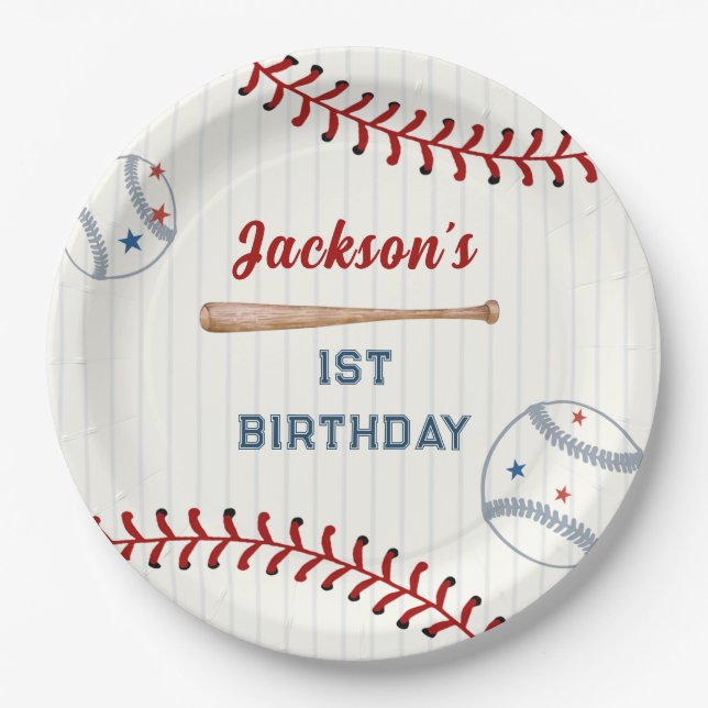 Assiettes En Carton Boys Baseball fête d'anniversaire (Devant)