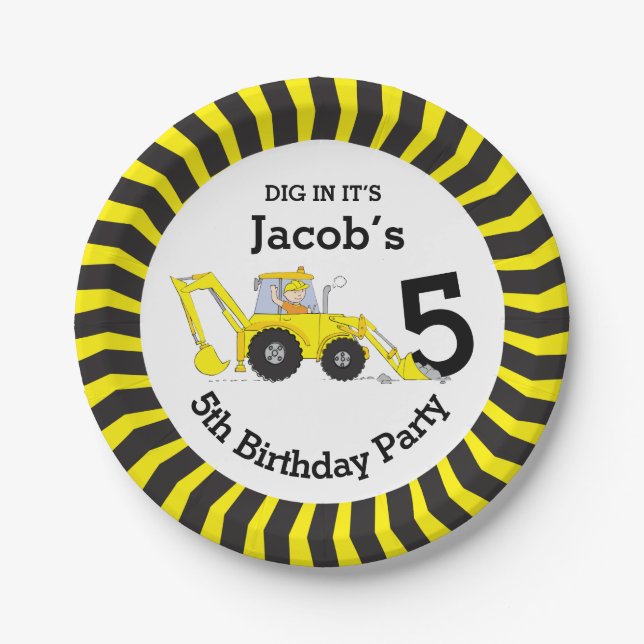 Assiettes En Carton Boys construction anniversaire customisé plaque en (Devant)