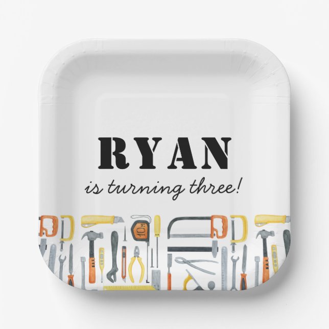 Assiettes En Carton Boy's Construction Builder Anniversaire (Recto)