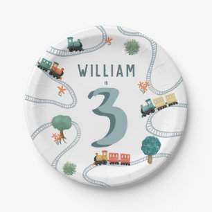 Assiettes En Carton Boys Cute Blue Modern Train Anniversaire de enfant