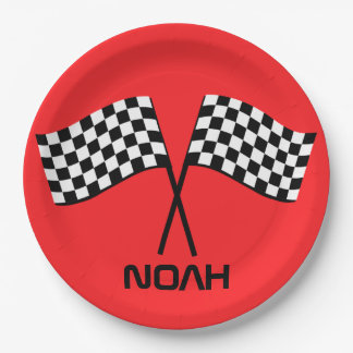 Assiettes En Carton Boy's Go Kart Pit Stop Birthday Racing Flags Class