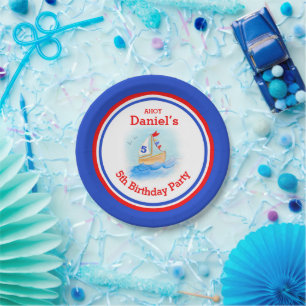 Assiettes En Carton Boys voilier bateau 5e anniversaire customisé assi