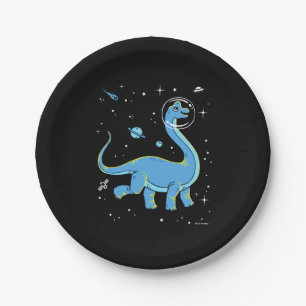 Assiettes En Carton Brachiosaurus Bleu Dinos Dans L'Espace