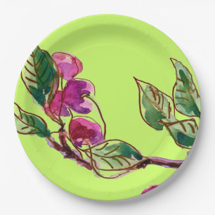 Assiettes En Carton Branche cerise sur vert par Linandara