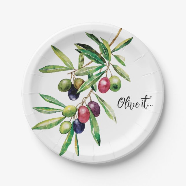Assiettes En Carton Branche d'olive aquarelle (Devant)