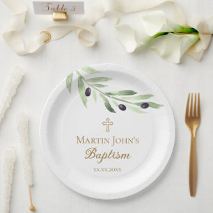 Assiettes En Carton branche d'olivier Baptême