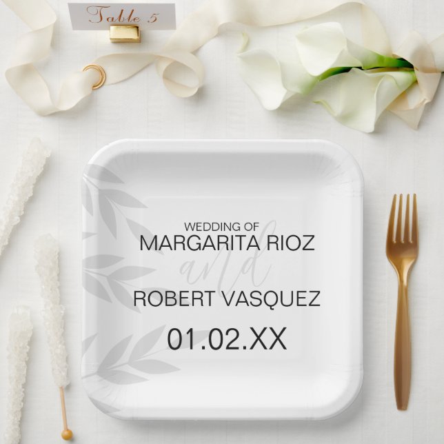 Assiettes En Carton Branche moderne gris noir blanc (Mariage)