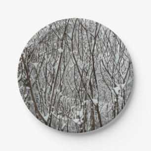 Assiettes En Carton Branches couvertes de neige Abstraite hivernale