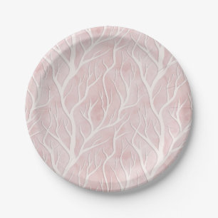 Assiettes En Carton Branches d'arbre rose et crème