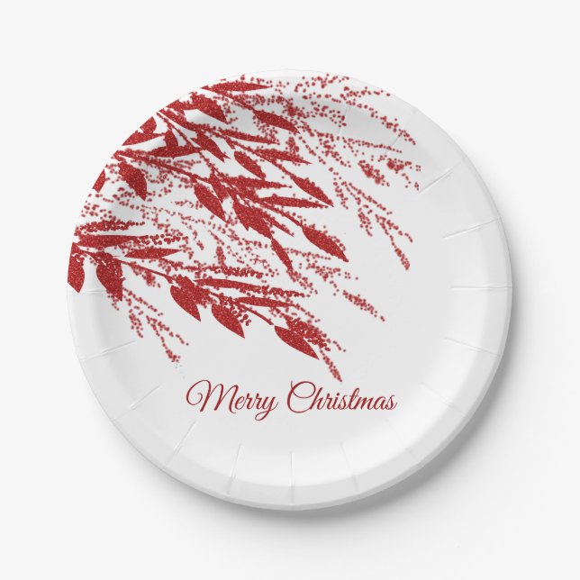 Assiettes En Carton Branches de Baies Rouges de Noël (Devant)