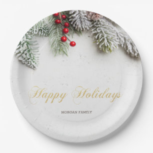 Assiettes En Carton Branches de pin enneigées Noël
