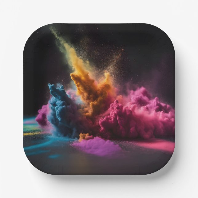 Assiettes En Carton Bras en poudre arc-en-ciel sur noir (Recto)