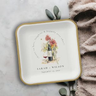Assiettes En Carton Bravo à aimer Vin Rouge Jaune Floral Mariage